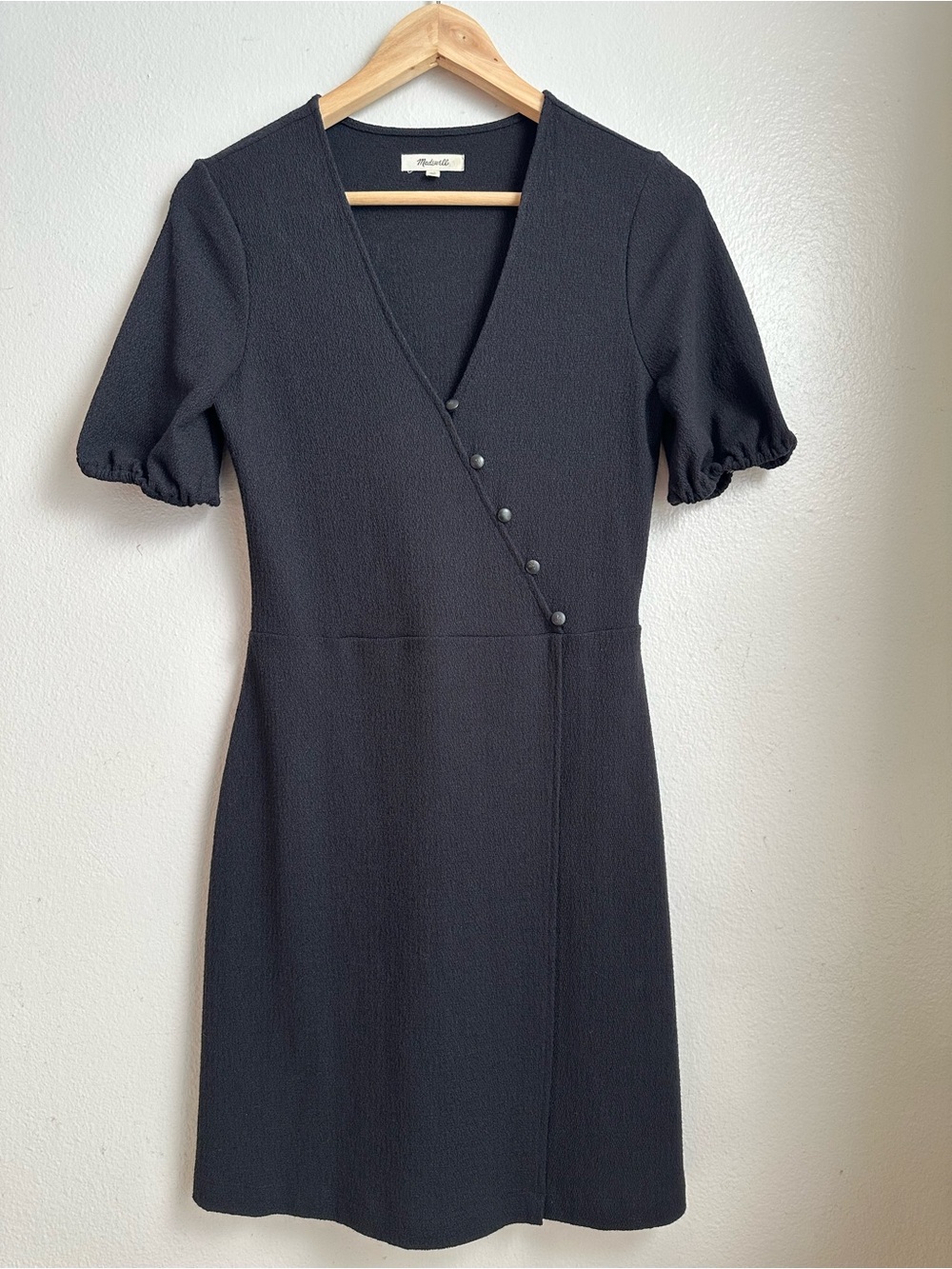 Madewell Cross-Front Button Dress - Black, sz XS
